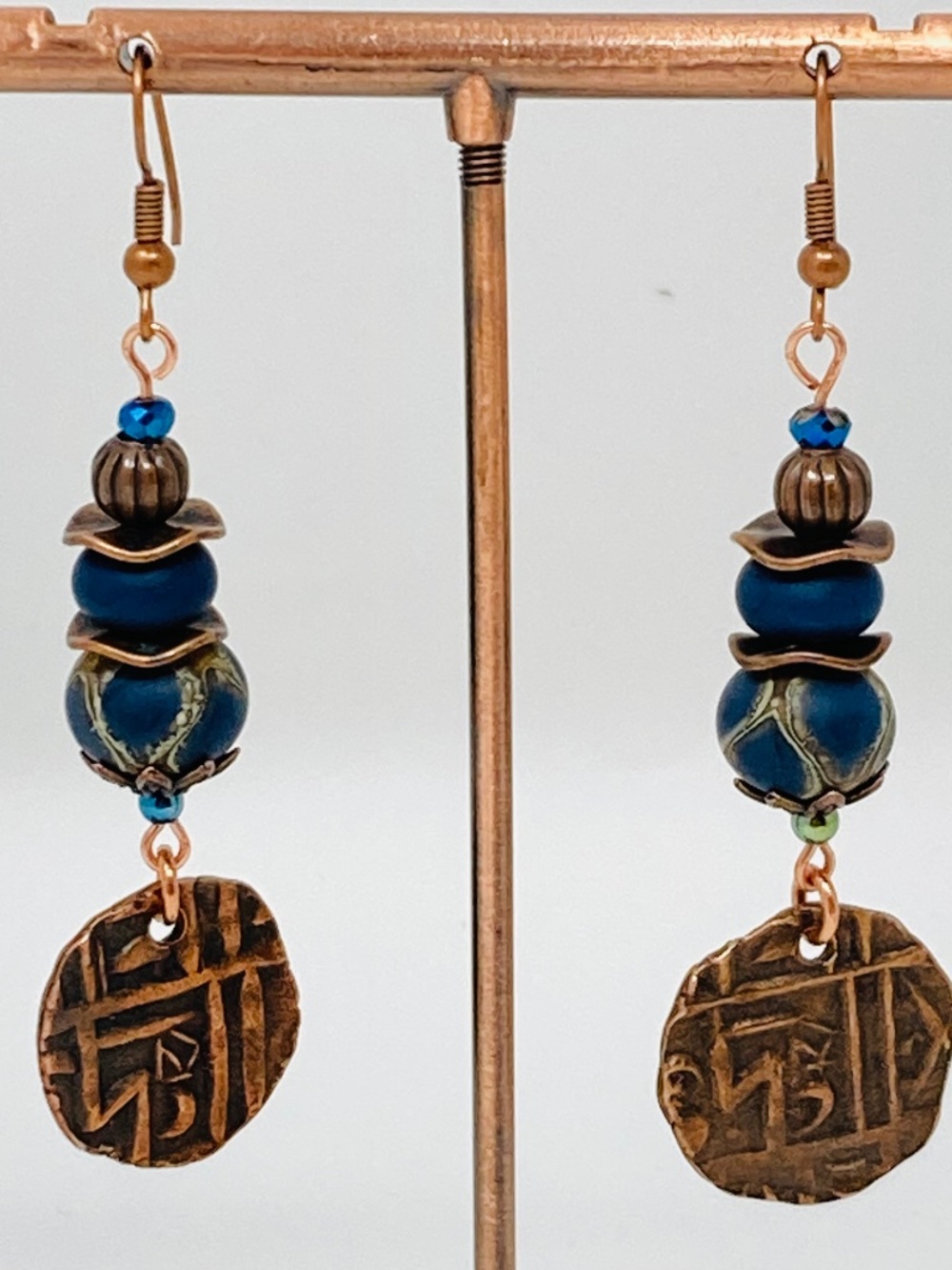 Copper & Navy Lampwork earrings